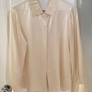 Talbots Petites 100% silk ivory blouse size 2